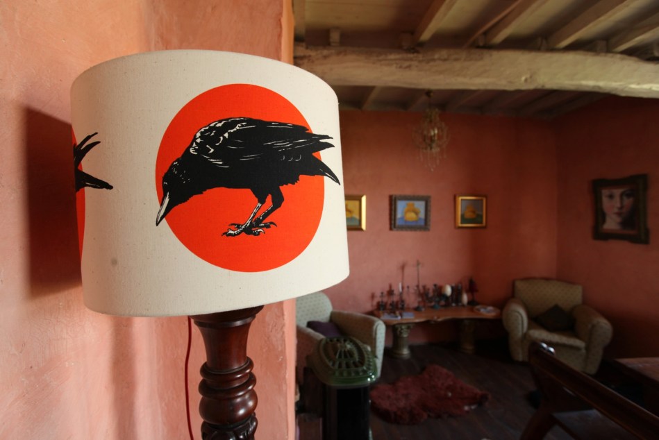 Curious Corvus at home in French dining room